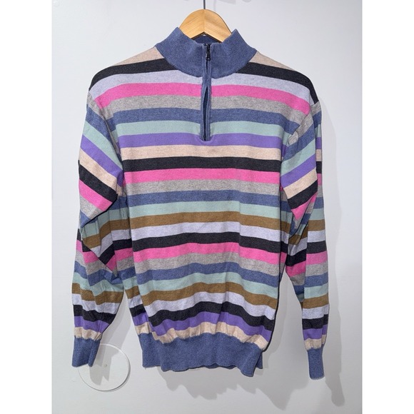 Peter Millar Men Multi-Strip Quarter Zip Sweater Size L Mens Made in Italy - Picture 2 of 5